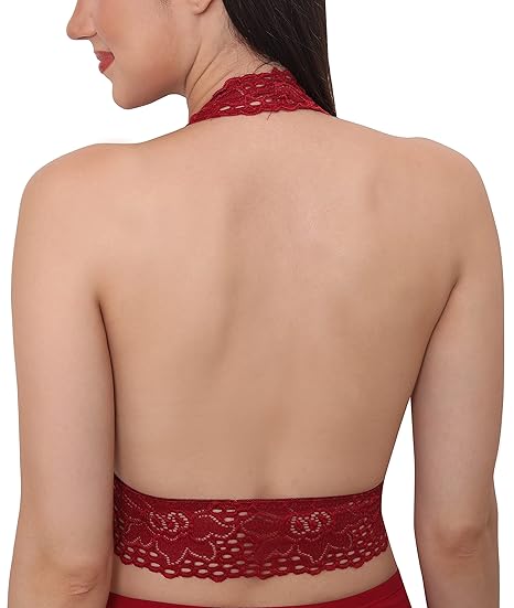 GLAMORAS Women’s Lace Bra – Spandex, Padded, Wire-Free with Adjustable Straps